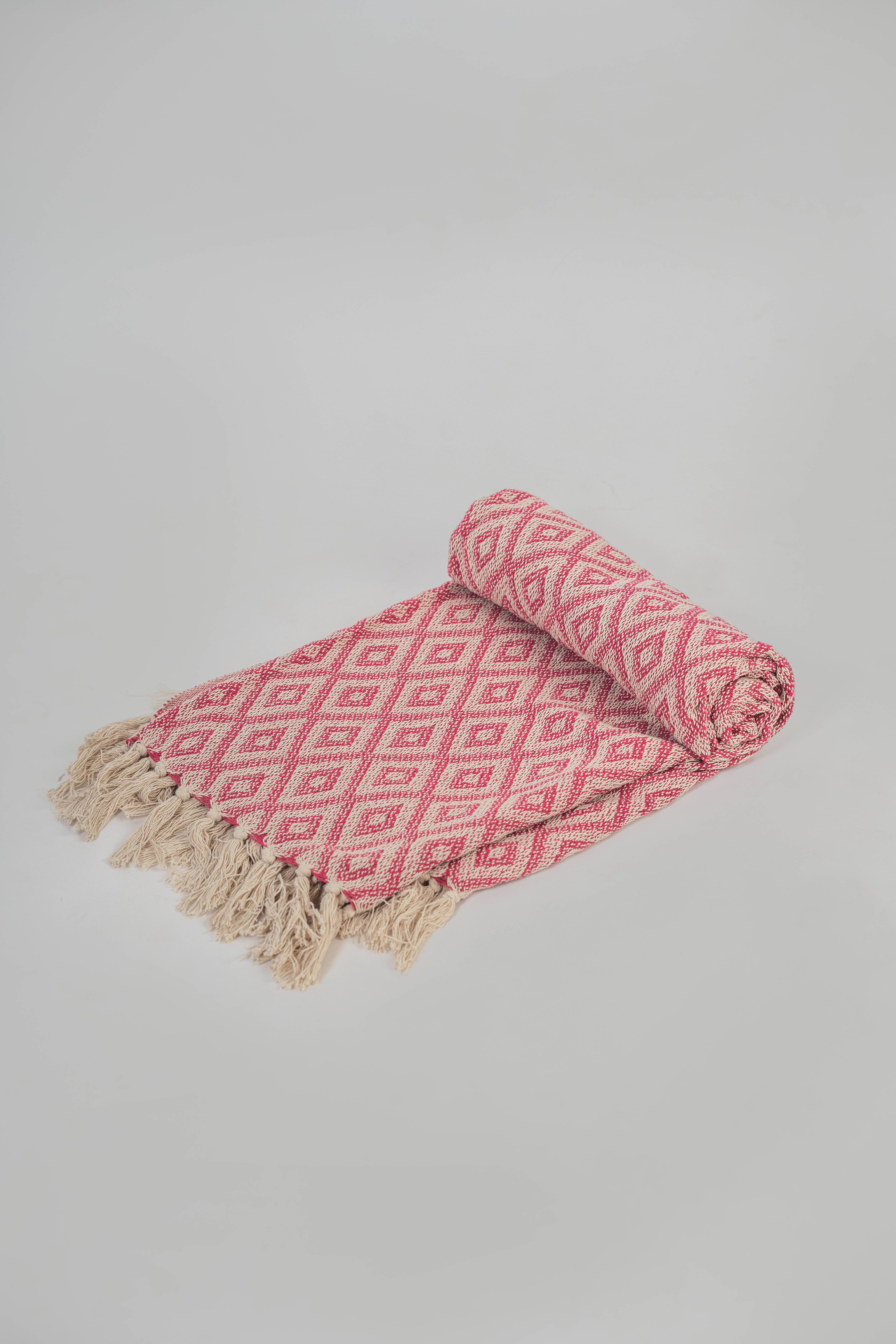 Diamond Cotton Handwoven Throw - Raspberry Red