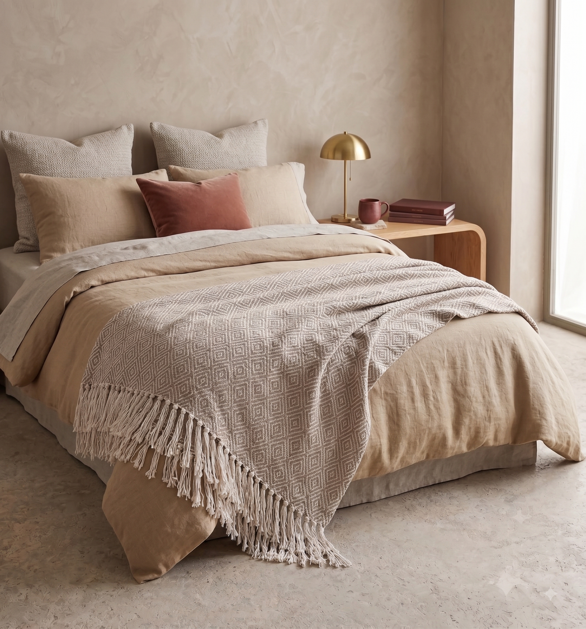 Pre-Order Natural Taupe Diamond Cotton Throw