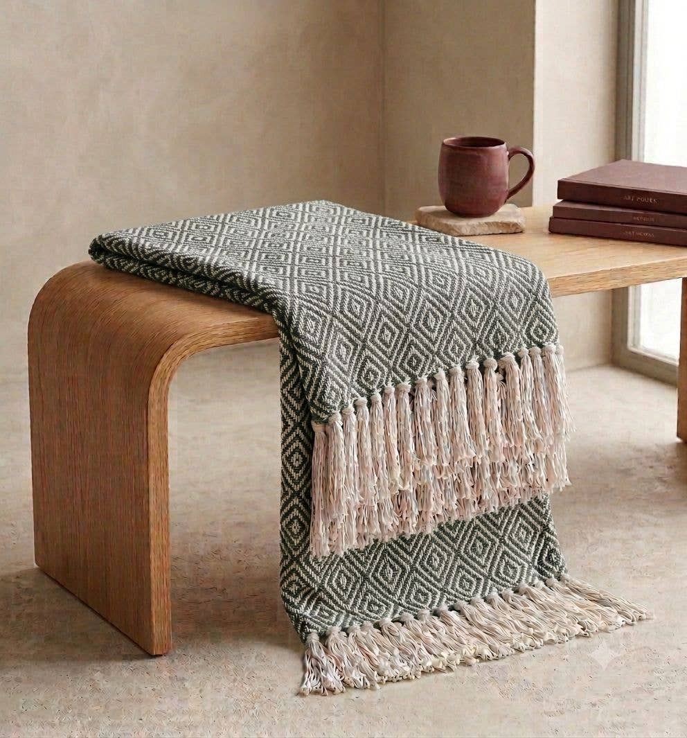 Pre-Order Sage Green Diamond Cotton Throw
