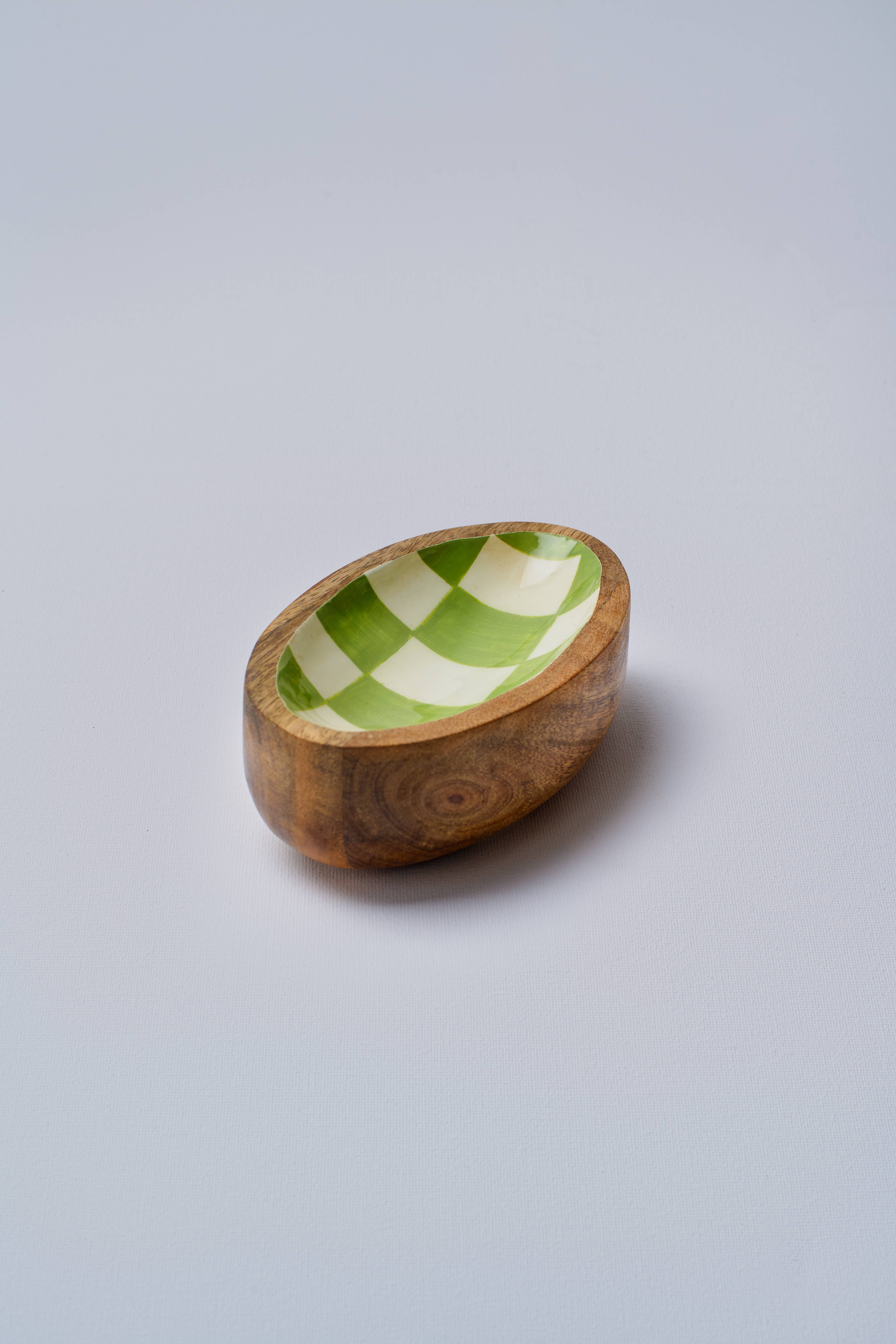 Green Chequered Oval Bowl - Small