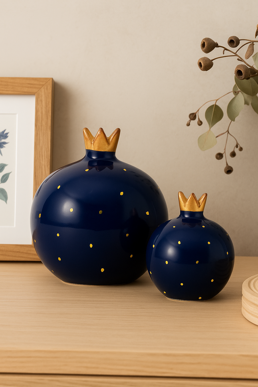 Cobalt Blue Sparkling Pomegranate Vase with Gold Detailing - Small