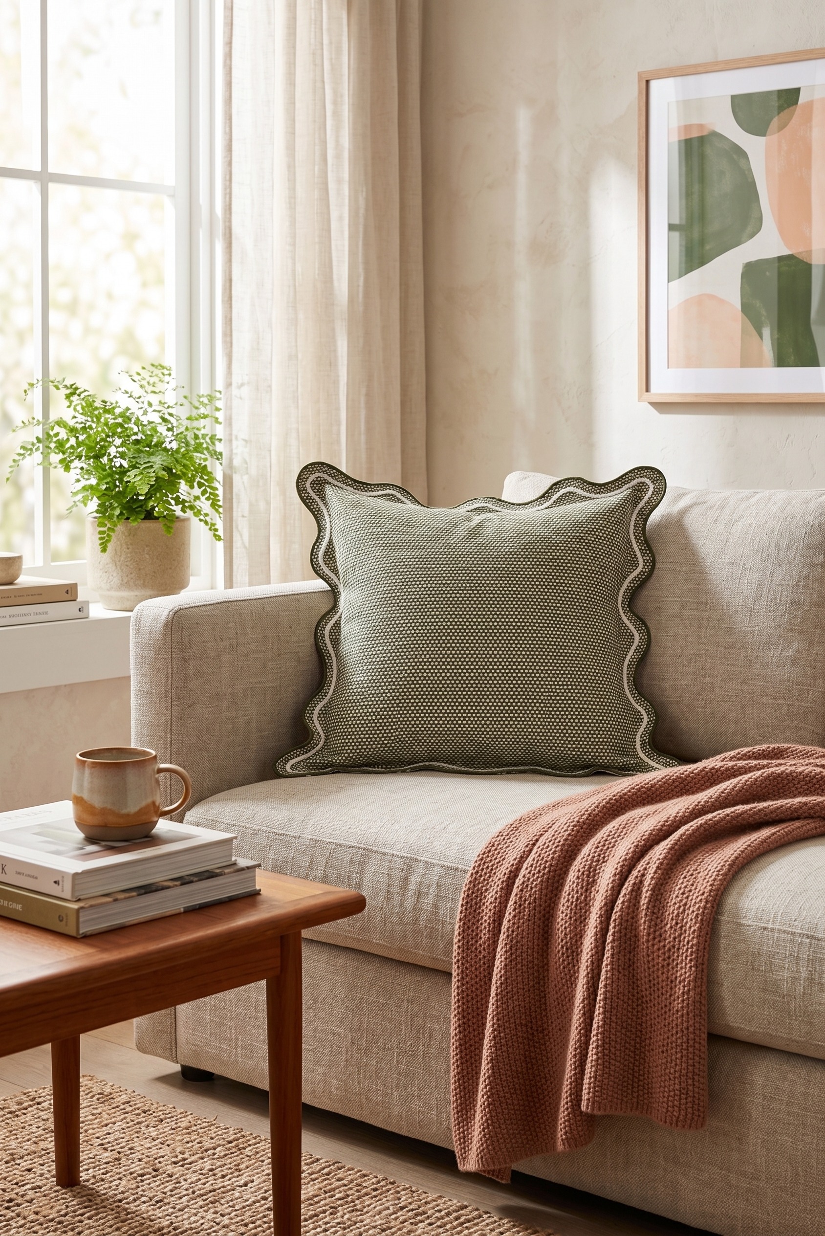 Pre-Order Sage Green Scallop Wave Cushion