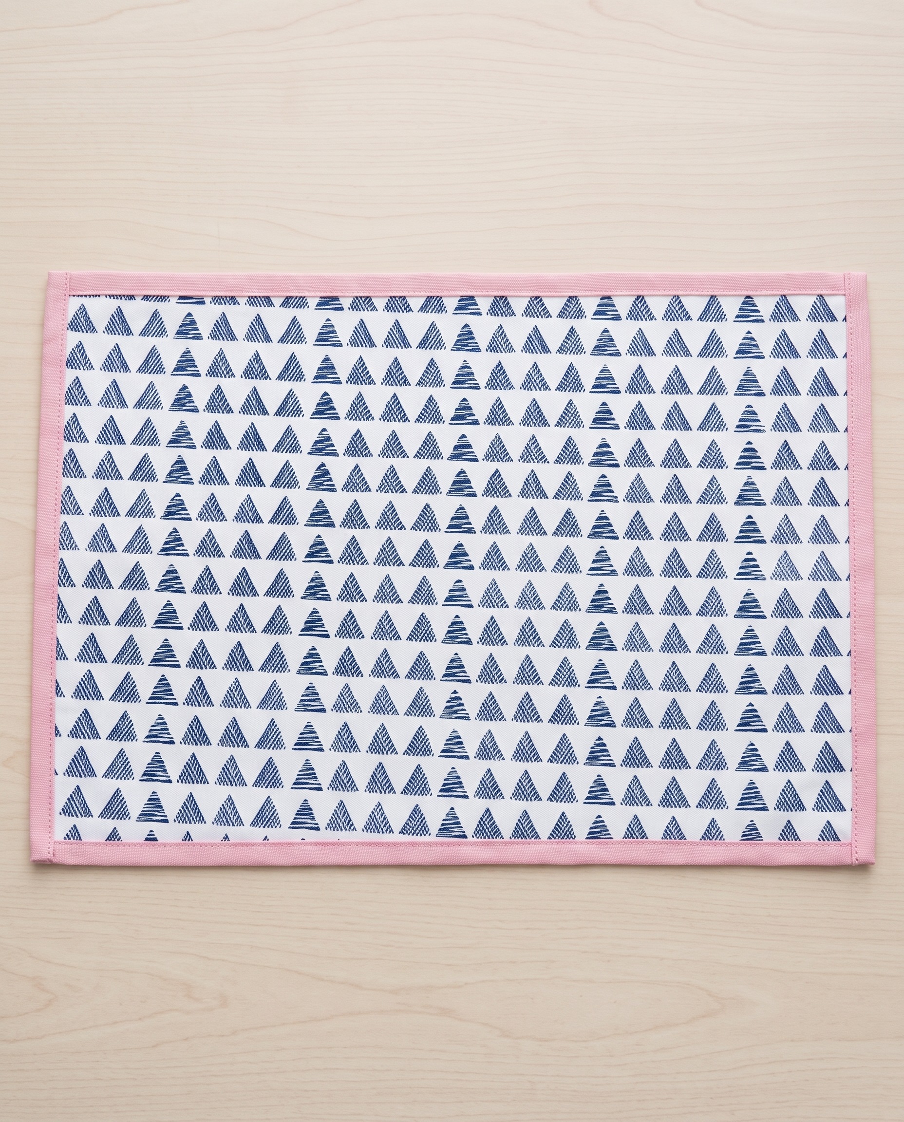 Navy Geo-Triangle Cotton Placemat with Pink Binding