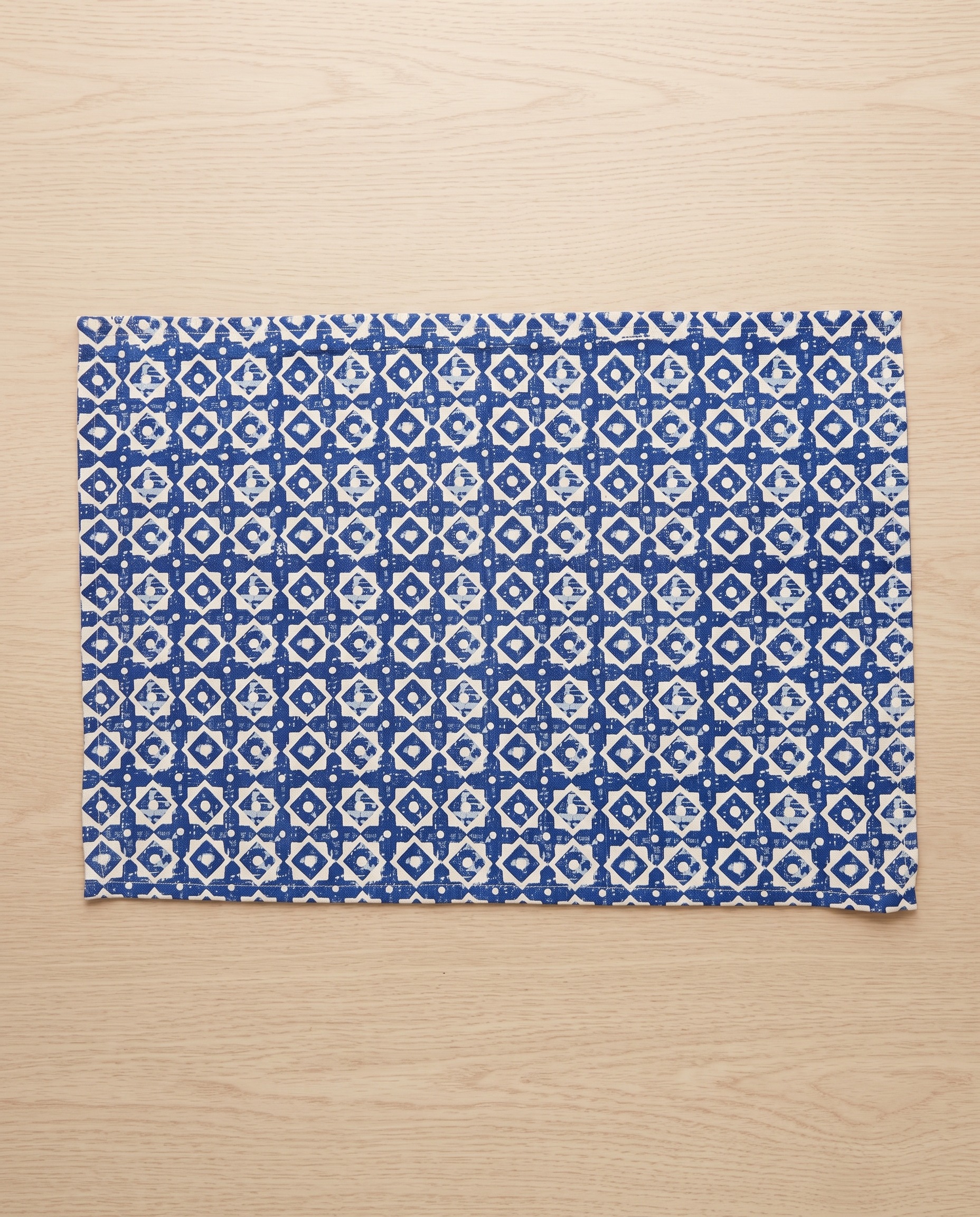 Indigo Geometric Block-Print Table Mat