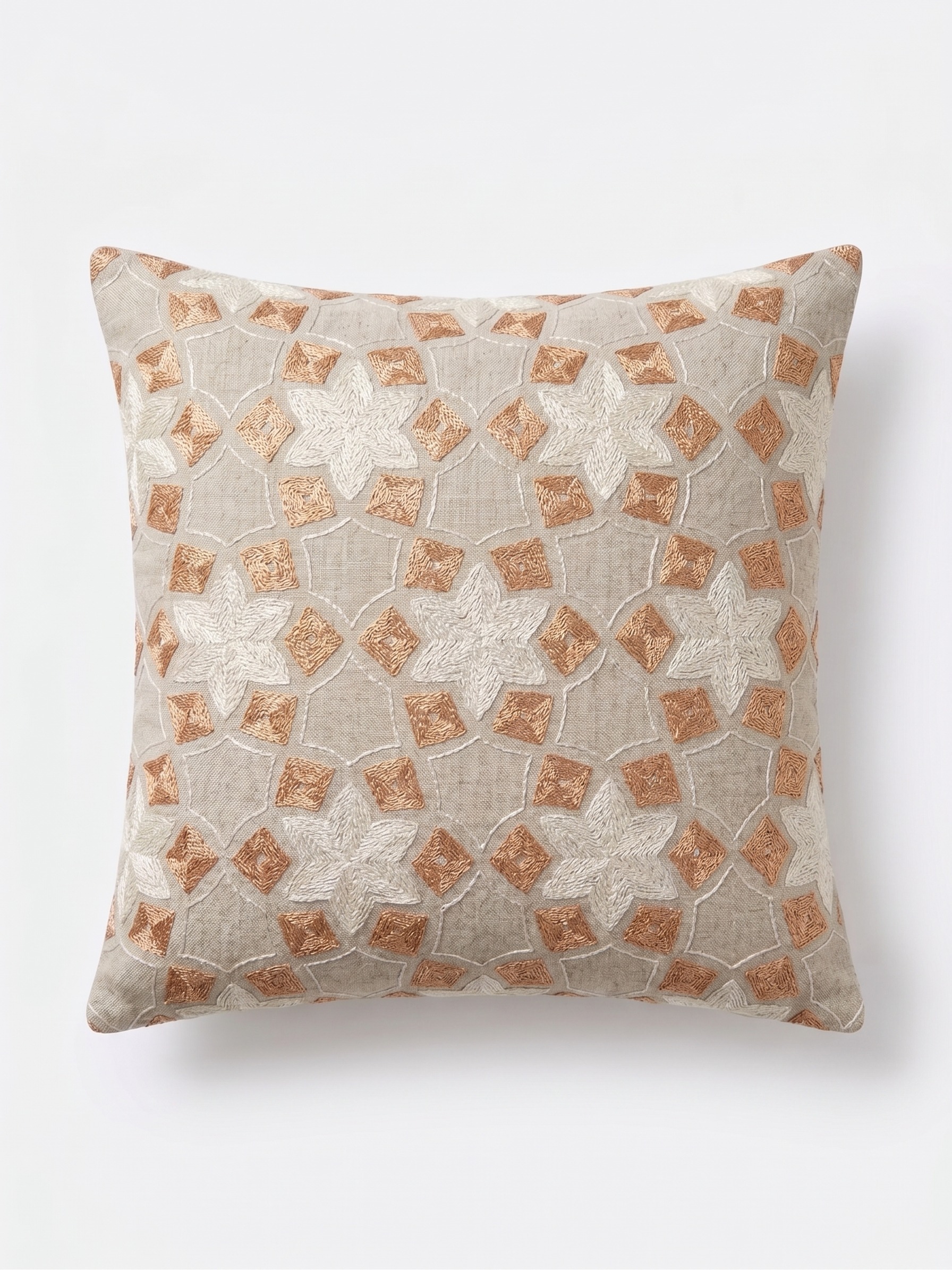 Embroidered Copper Starburst Linen Cushion