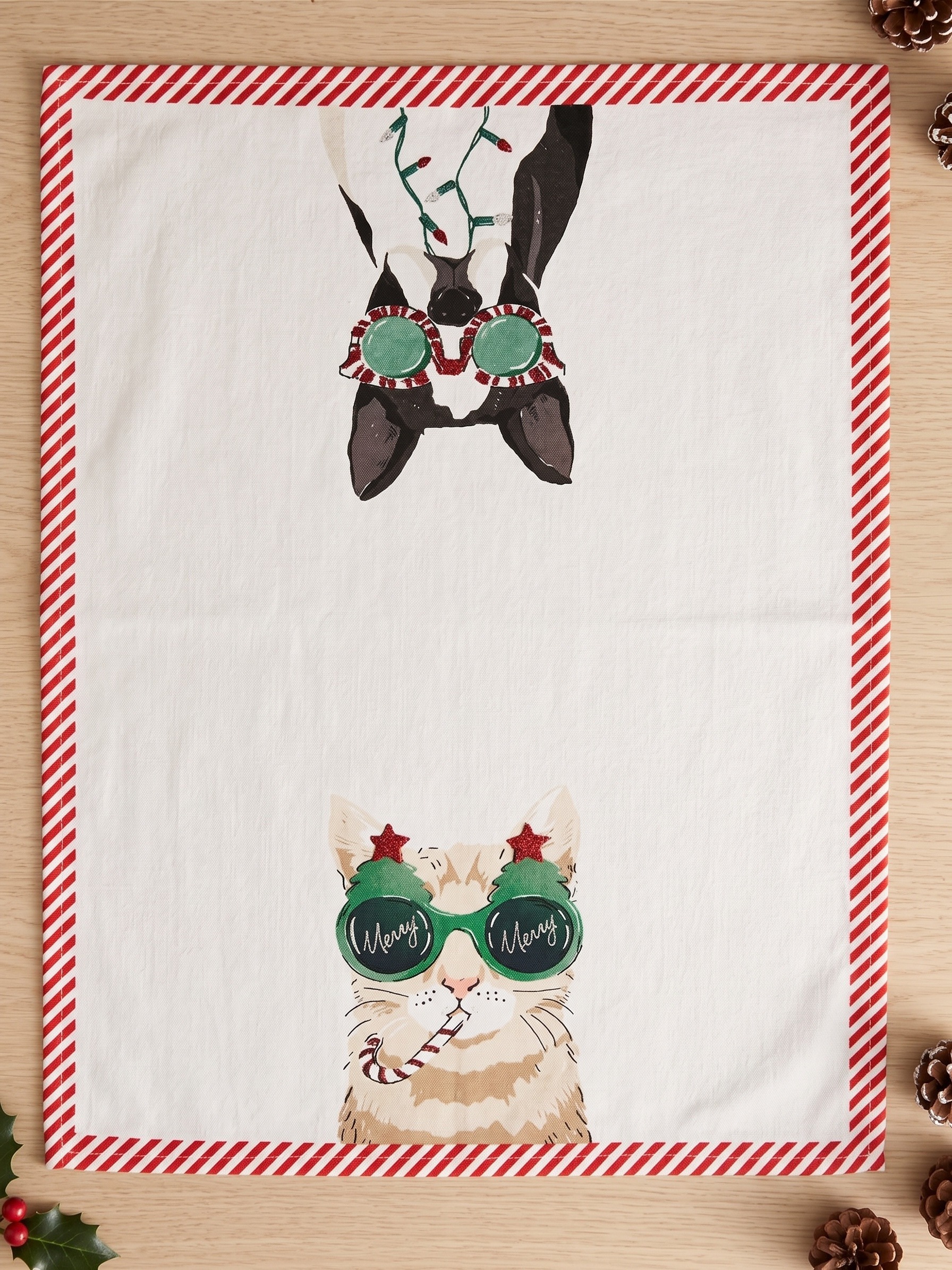 Merry Pups & Kitties Christmas Tea Towel (Set of 2)