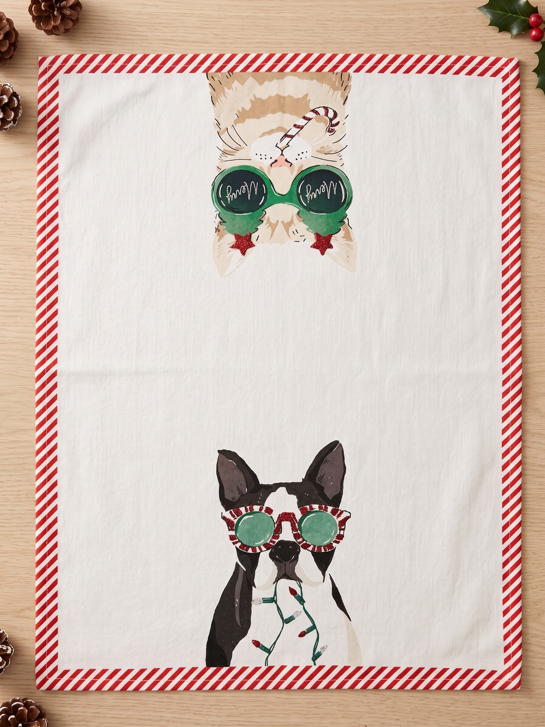 Merry Pups & Kitties Christmas Tea Towel (Set of 2)