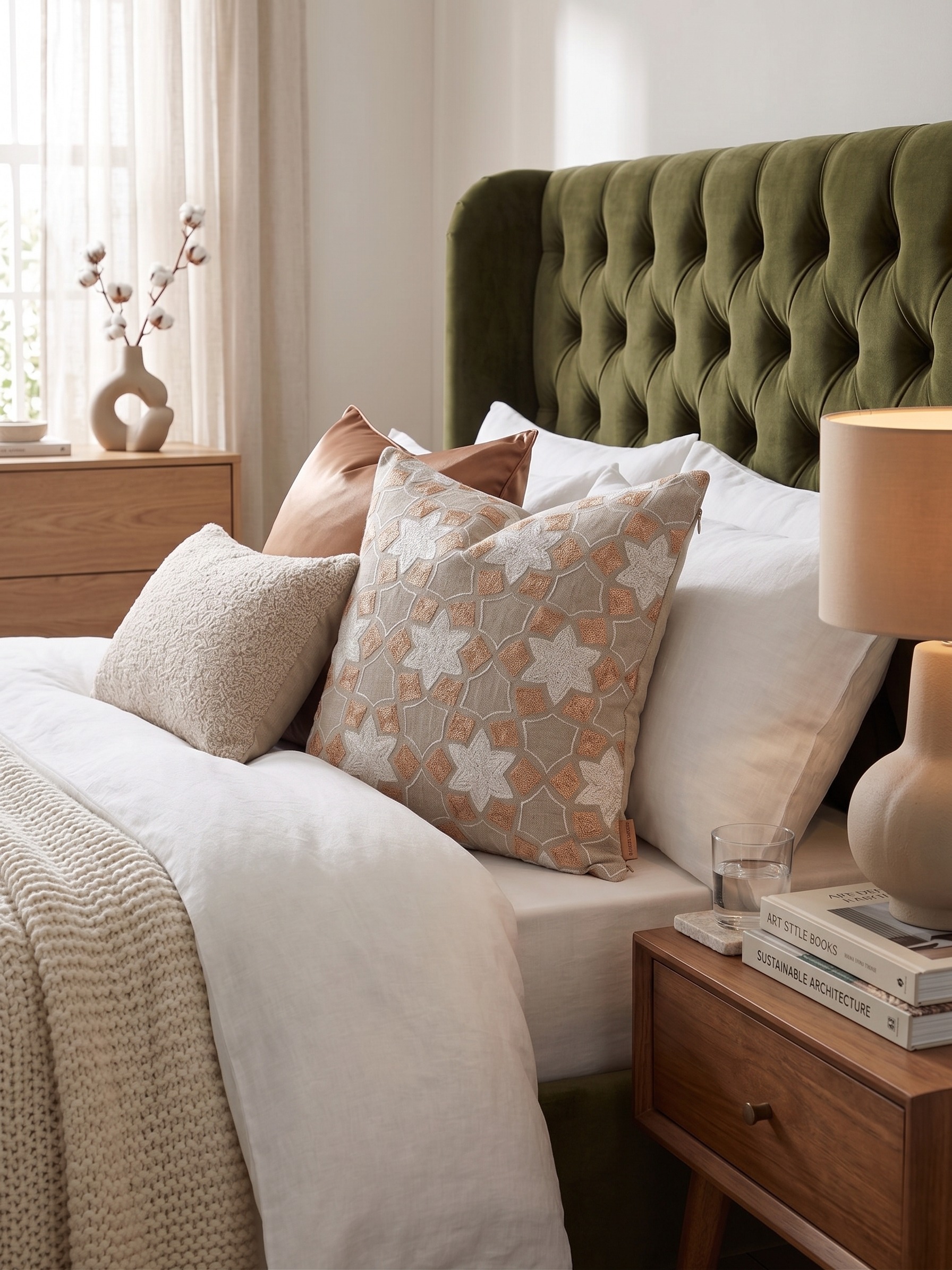 Embroidered Copper Starburst Linen Cushion
