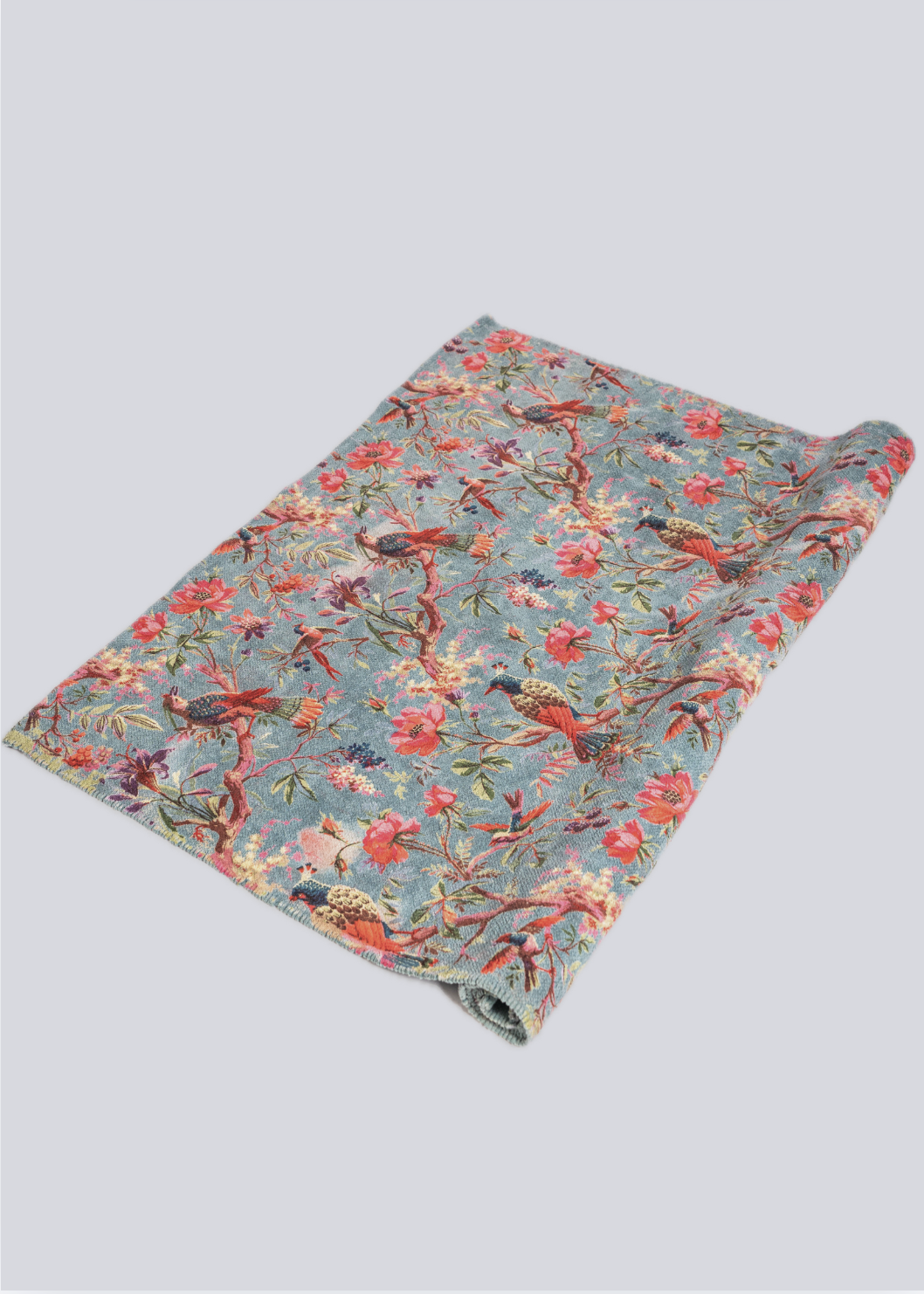 Mineral Blue Birds & Blooms Cotton Velvet Rug