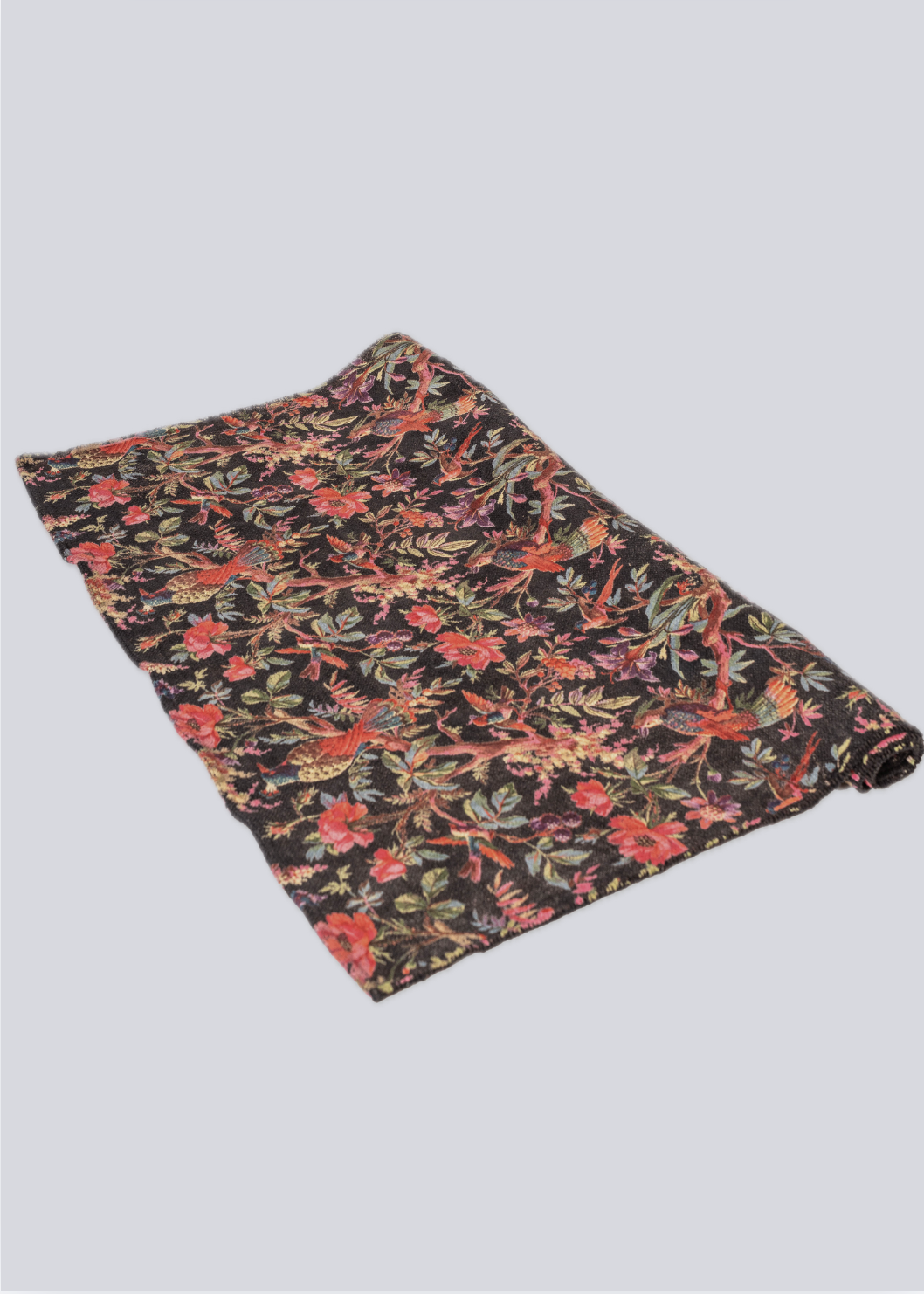 Black Birds & Blooms Cotton Velvet Rug