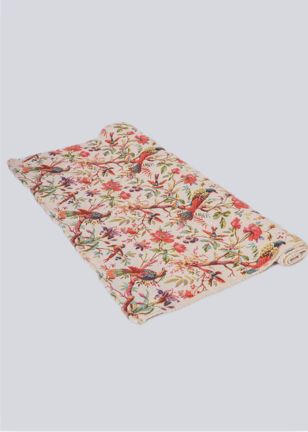 Ivory Birds & Blooms Cotton Velvet Rug